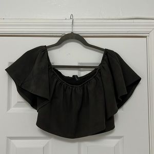 Green suede off the shoulder crop top